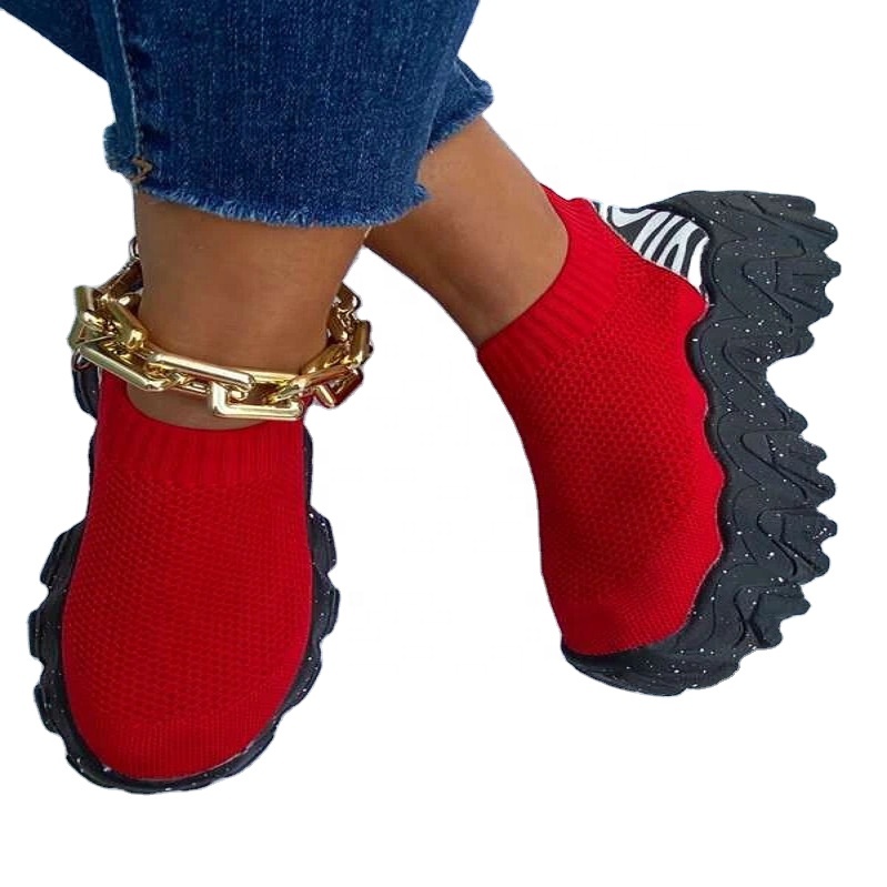 New arrival fashion 2021 New Style wholesale Thick Bottom Running red Sneakers Outdoor Women Sport Walking Jogging Shoes