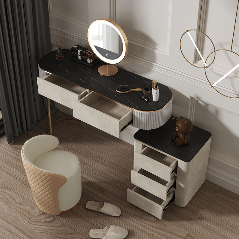 Nordic white cabinet dressing table with mirror and stool Dressing table with LED mirrors Golden Iron Dresser for bedroom
