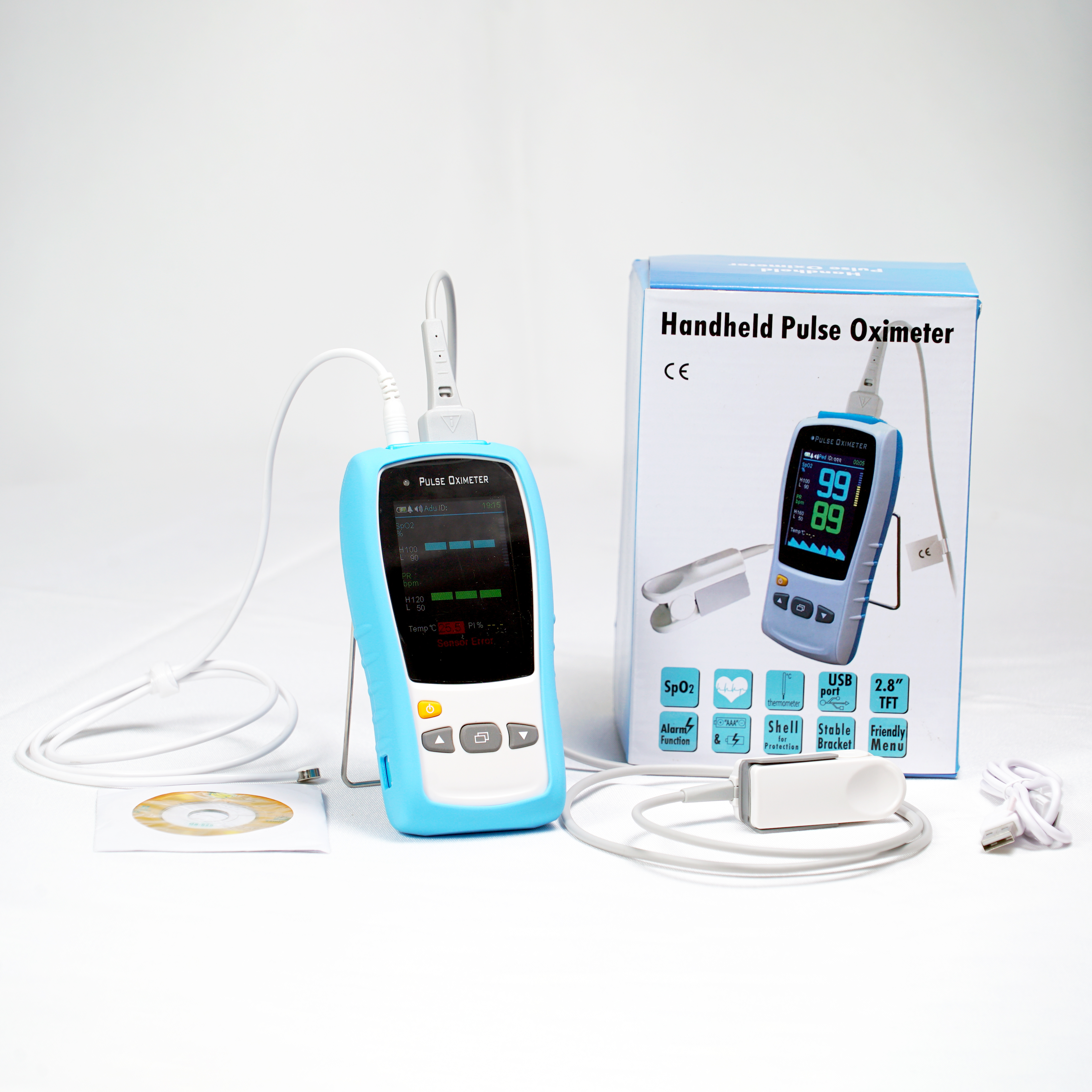 Medical Healthcare Handheld Blood Oxygen Saturation Finger Clip Monitor Oxymetre Fingertip Pulse Oximeter With Lithium Battery