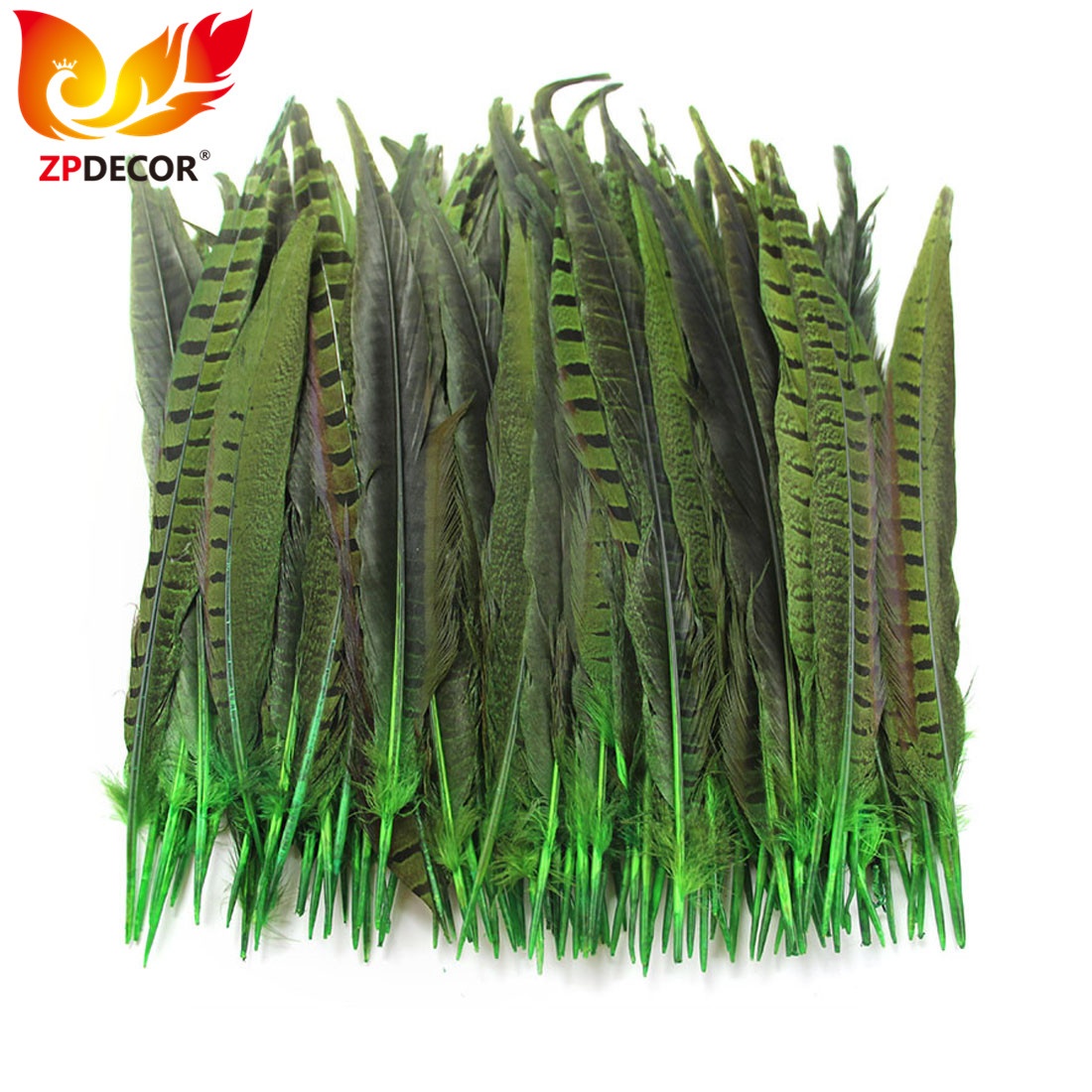 ZPDECOR Wholesale Selected Quality 25-30 cm Dyed Green Cheap Ringneck Pheasant Tail Feathers for Carnival Costume Headpiece