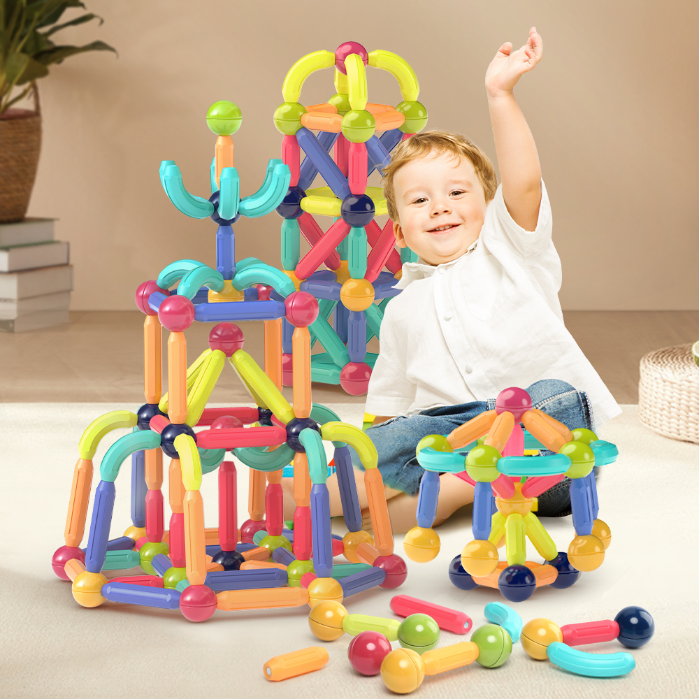 Kebo 108 Pcs Magnetic Sticks Blocks Balls and Rods Building Set Children Educational Stacking STEM Magnet Toys For Kids Age 3+