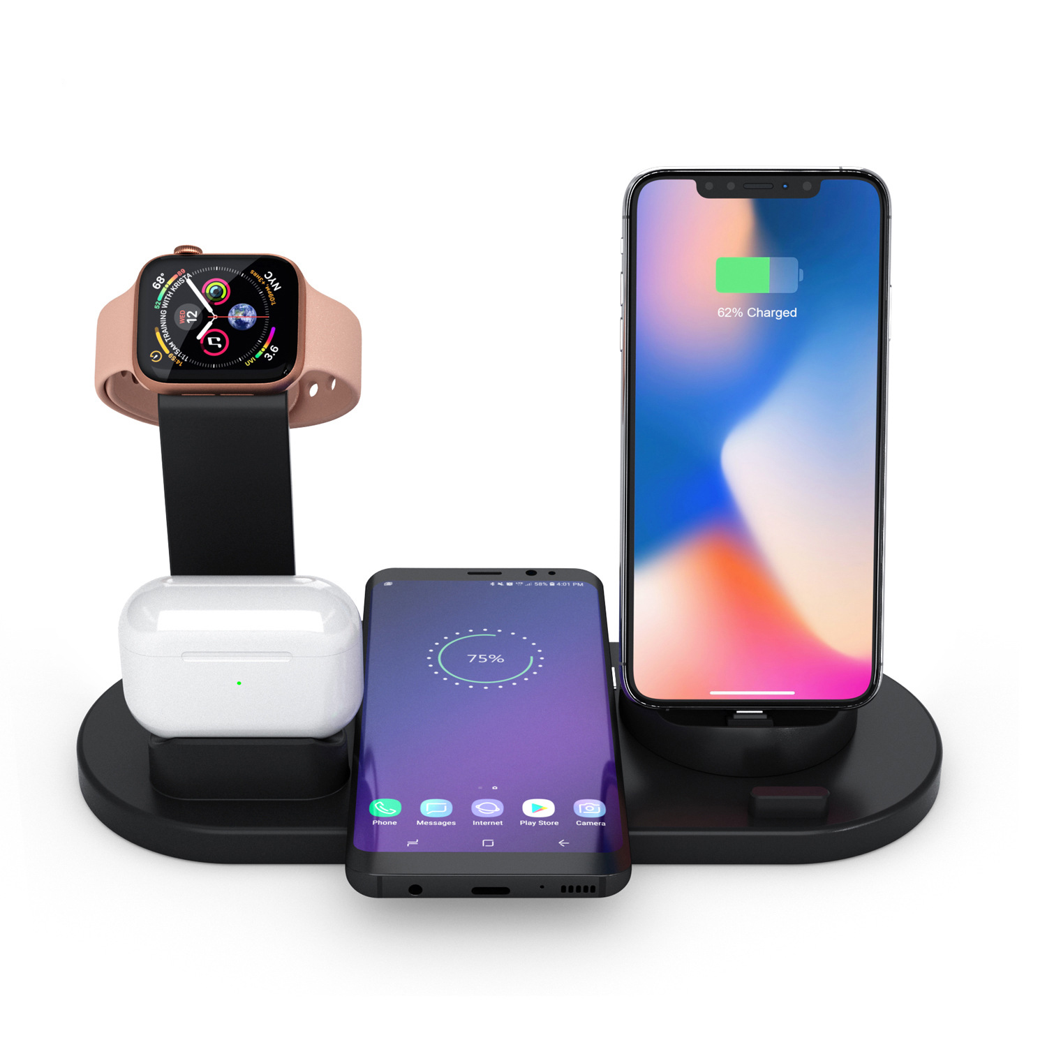 10 Вт Qi Беспроводное зарядное устройство док-станция 4 в 1 для Apple Airpods Micro USB Type C подставка Быстрая зарядка для телефона часы зарядное устройство