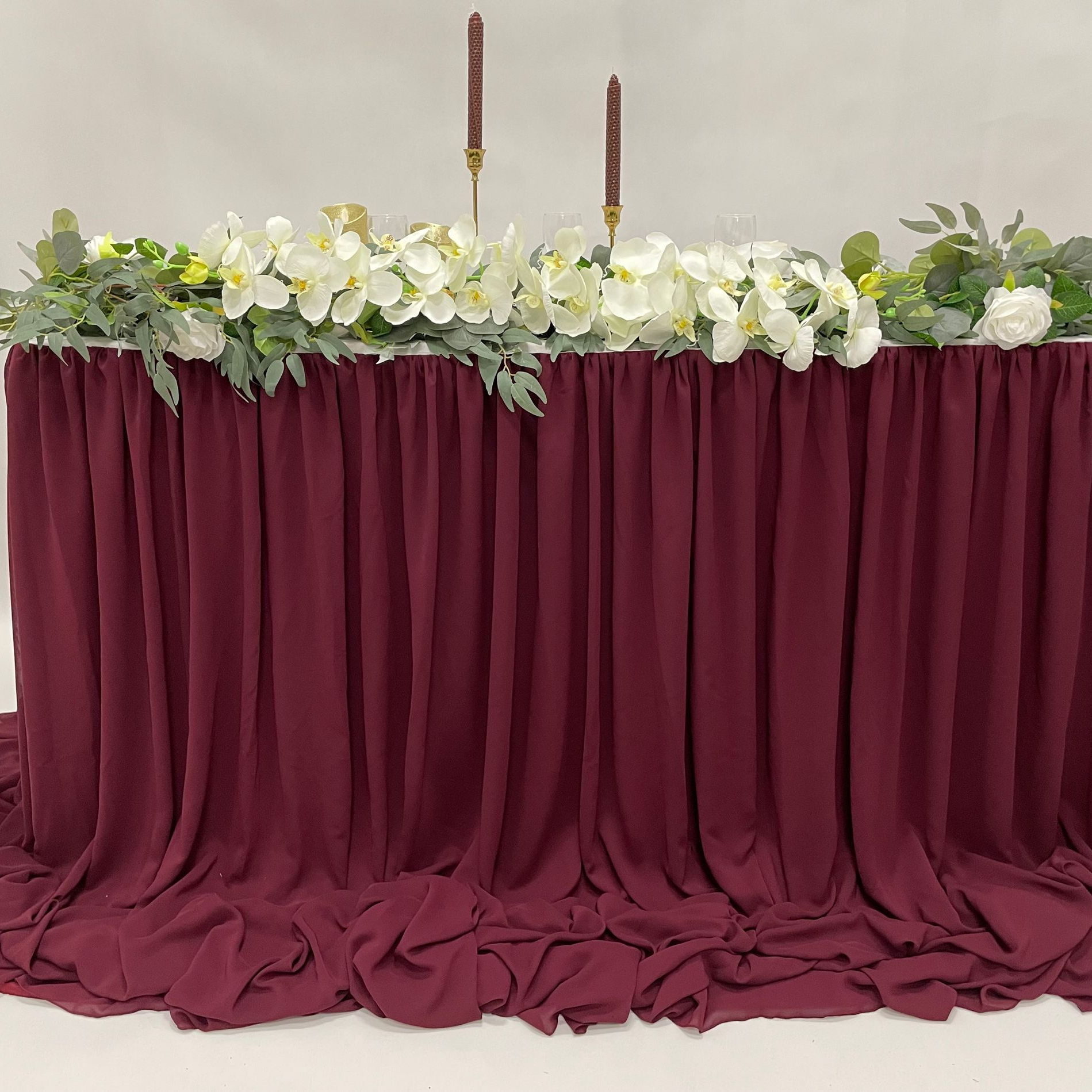 TC091 chiffon table skirt roll table skirting whole sale fitted table skirts
