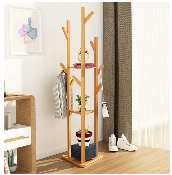 Amazon hot selling Coat Rack Tree Bamboo Freestanding Corner Clothes Stand