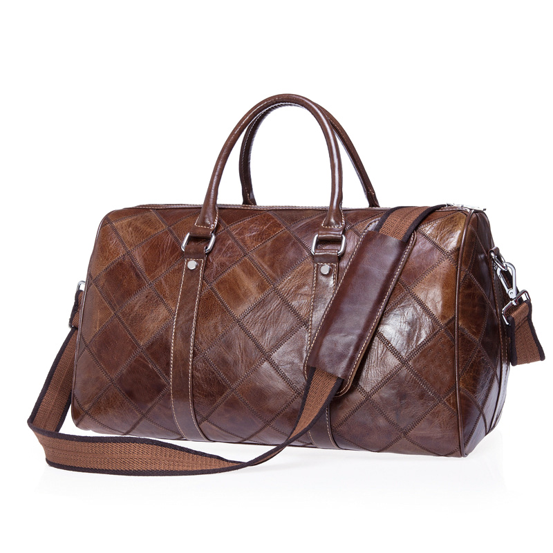 Custom Factory Low MOQ Designer Quilted Gym Bag Logo Full Grain Leather Travel Weekender Duffle Bag Men