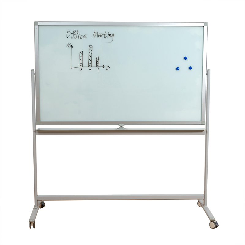 Standing large double sided white board customized dry erase tempered magnetic glass stroller mobile white board on wheels
