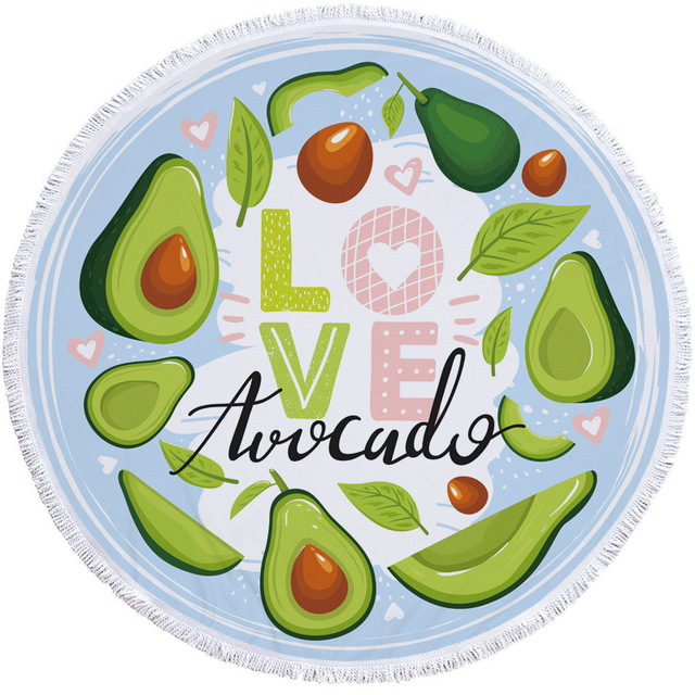 Fashion 100% polyester material digital avocado printing round shape beach towel/blanket