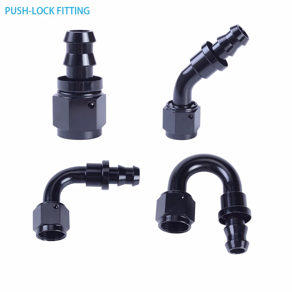 AN4 AN6 AN8 AN10 AN12 AN16 AN20 Degree Elbow Aluminum Push Lock Hose Ends AN Fittings For Racing Car Oil Cooler Hose