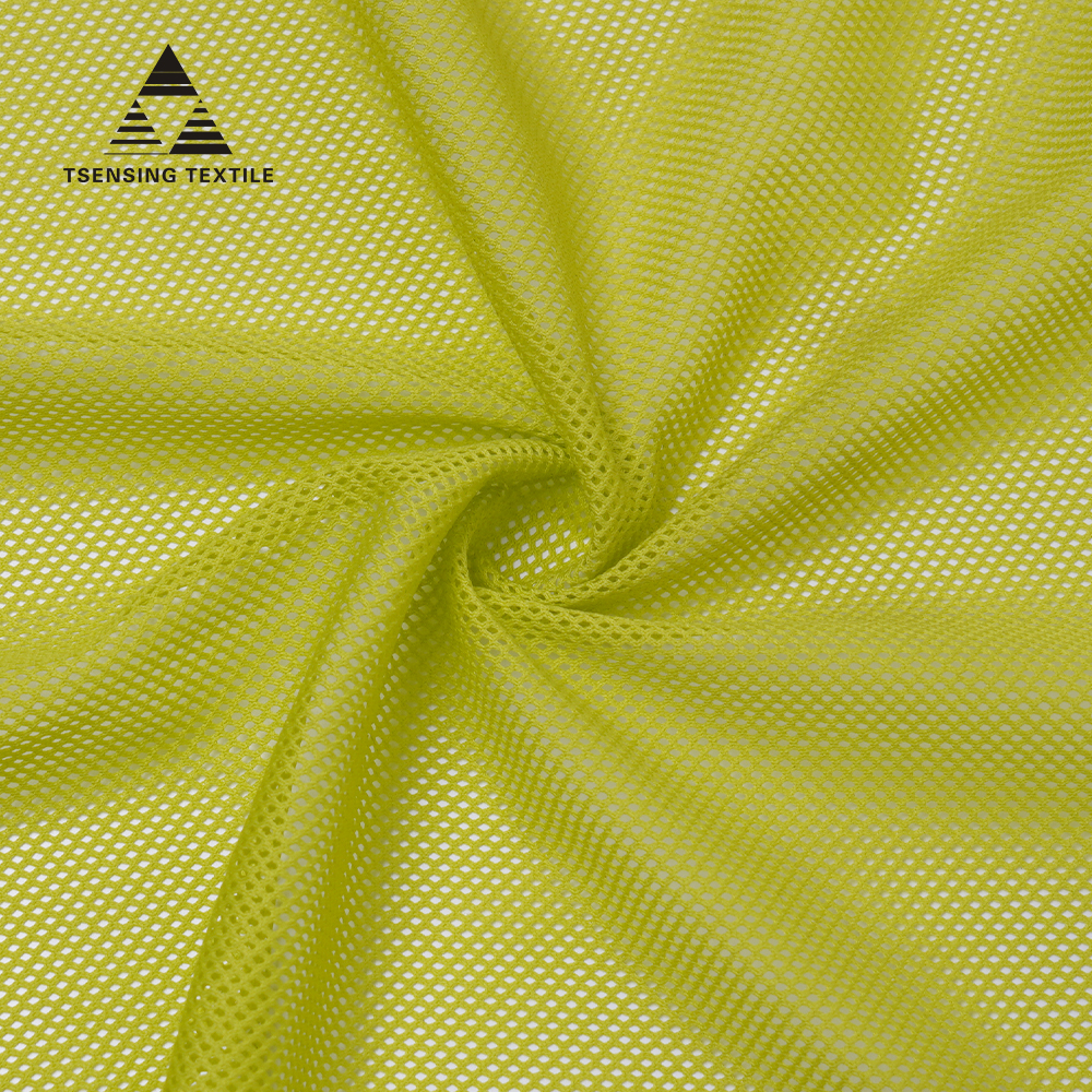 High stretch knitted garment polyester spandex sustainable netting mesh fabric for sport tops