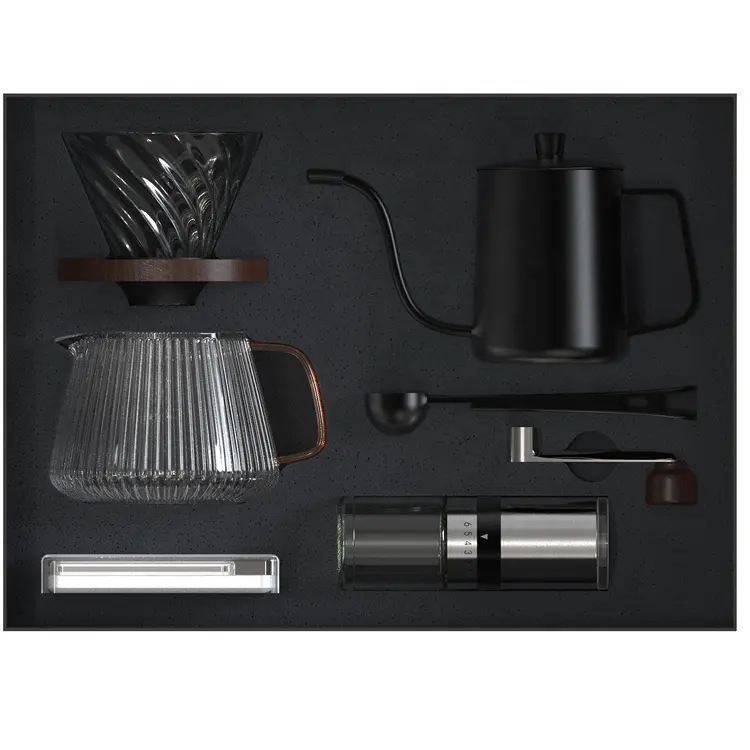 Premium Box Outdoor Travel Drip coffee coffee Set Gifts Set With Manual coffee Grinder Filter Kettle Pot Scale Spoon