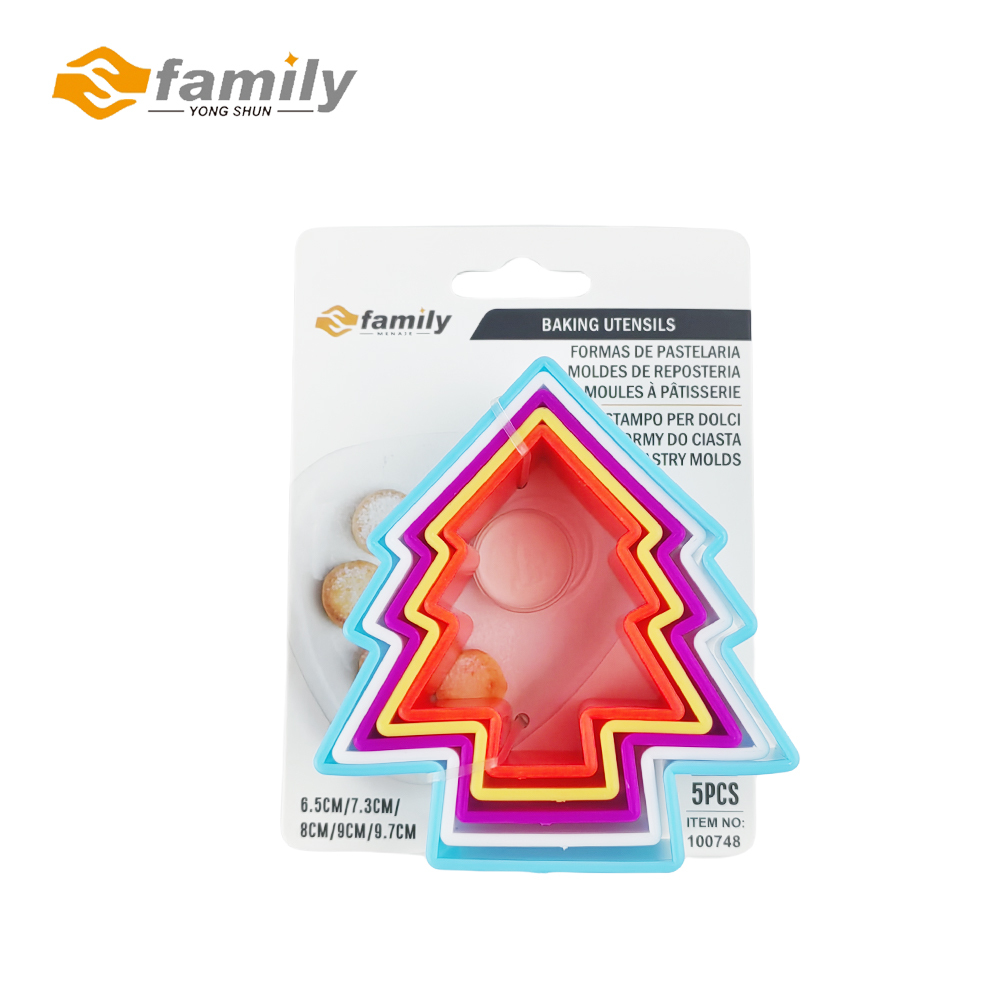 Popular Wholesale 5-pcs Plastic Colorful Christmas Tree Cake Molds Kitchen Cookie Pastry Baking Utensil