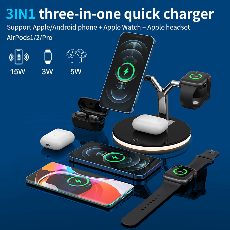 Good Selling Phone Stand Magic 3w 5W 7.5W 10W 15W 3 4 In 1 safes Magnetic Wireless Charger for iwatch air pods iphone 12 series