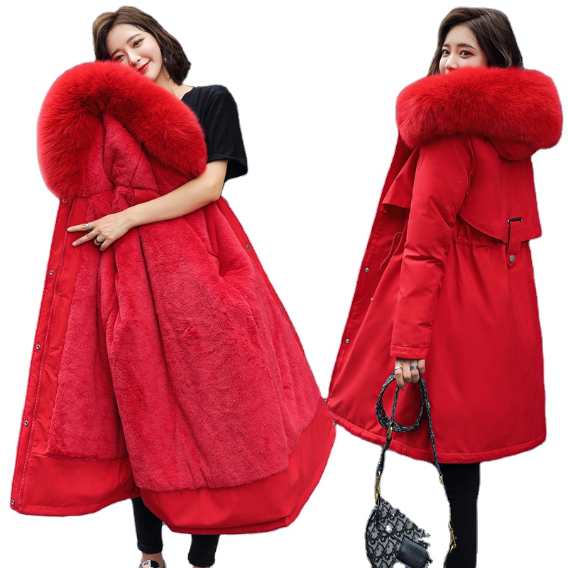 Winter new women's cotton-padded jacket long fur collar plus size cotton-padded jacket coat