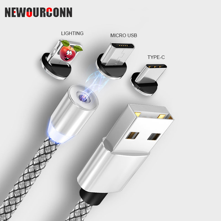 Цена по прейскуранту завода-изготовителя 360 градусов заказной LED USB кабель для передачи данных 3 в 1 быстрая зарядка Магнитный кабель usb для iPhone и Android