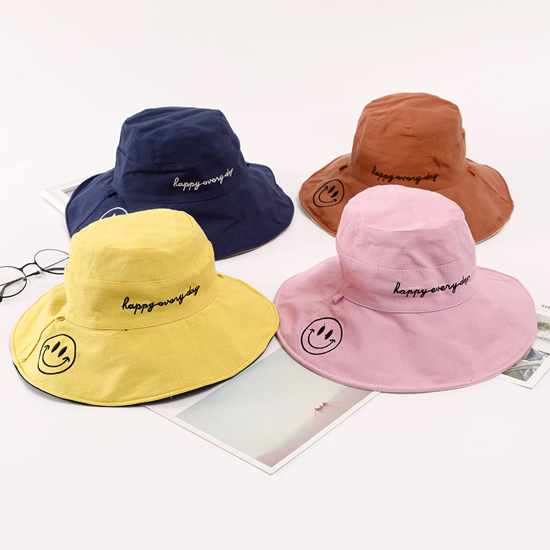 Smiley Letter Embroidered Bucket Hat Embroidered Fisherman Hat Trend Basin Hat