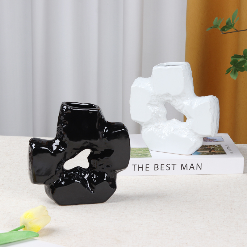 Modern Nordic Luxury Ceramic Stone Shaped Plant Vases Creative Flower Vase for Home Living Room Tabletop