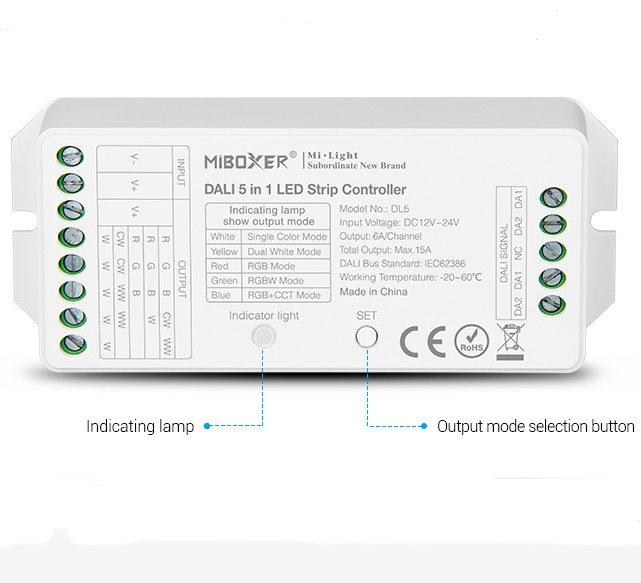 Miboxer с цифровым адресным интерфейсом 5 в 1 контроллер светодиодной ленты DL5 DC12V ~ 24V RGB + CCT светодиодный диммер