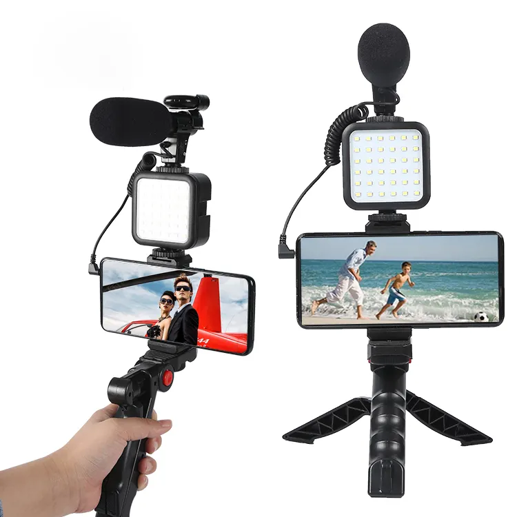 CE FCC ROHS Certificated 360 Rotation Tripod Stand Fill Light Phone Holder With Microphone