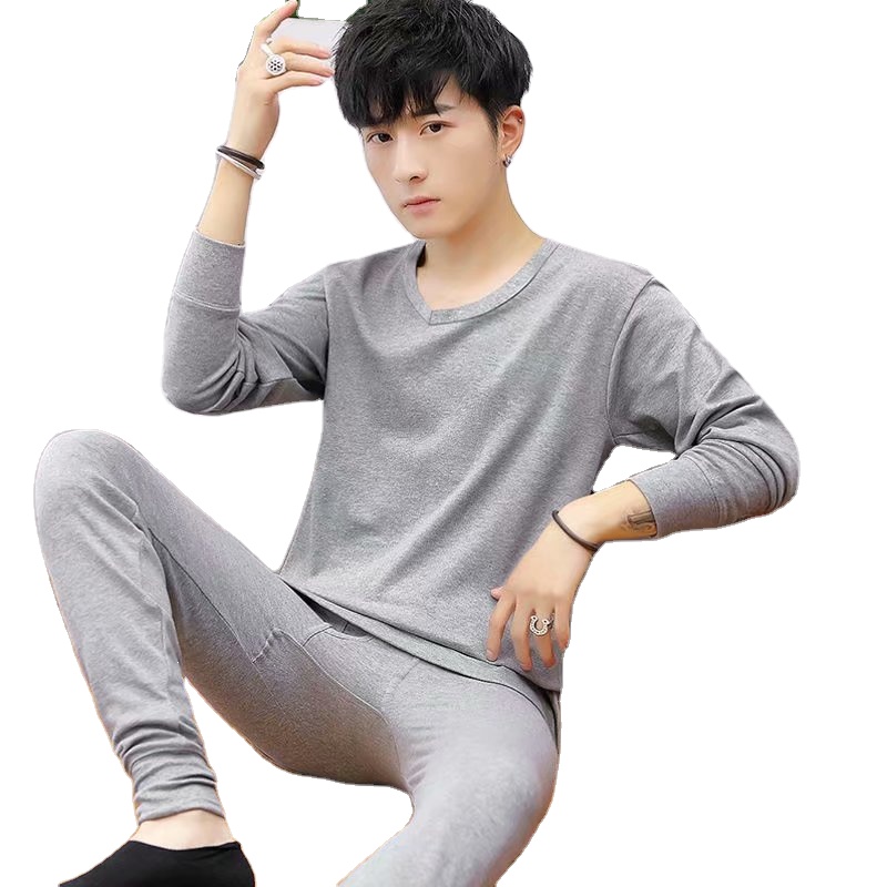 New hot sale solid color close-fitting comfortable cotton warm men's v-neck long johns underwear
