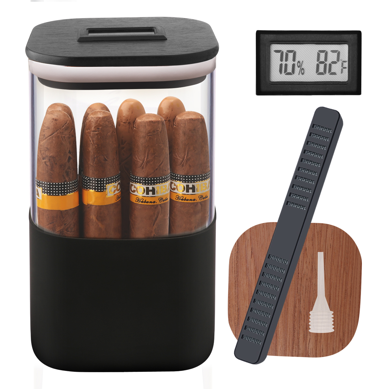 XIFEI Good Quality Glass Square Cigar Humidors Jar with Humidifier and Hygrometer