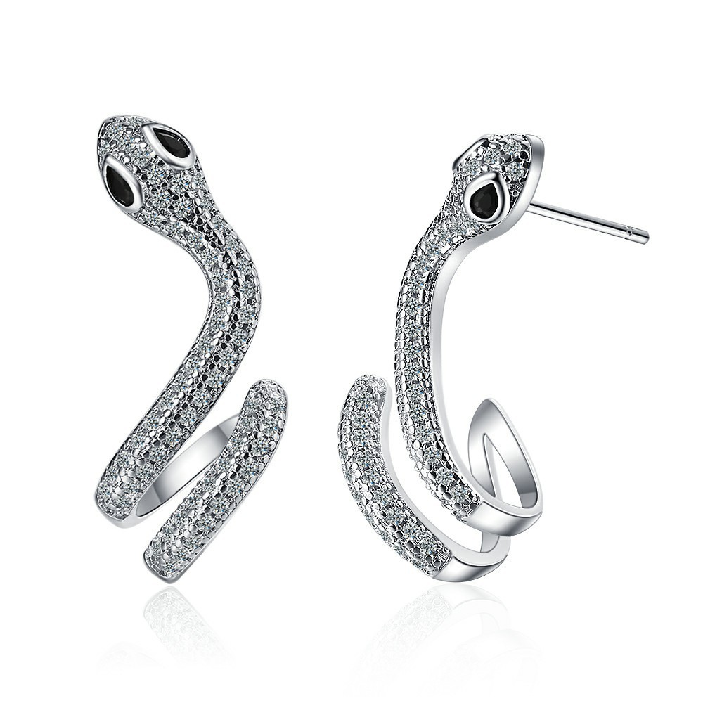 Fashion Personality Zircon Diamond Snake Shape Earrings for Women