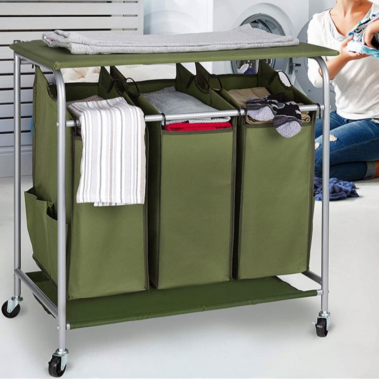 Hot selling metal bathroom livingroom kitchen laundry hamper storage trolley cart holder with basket