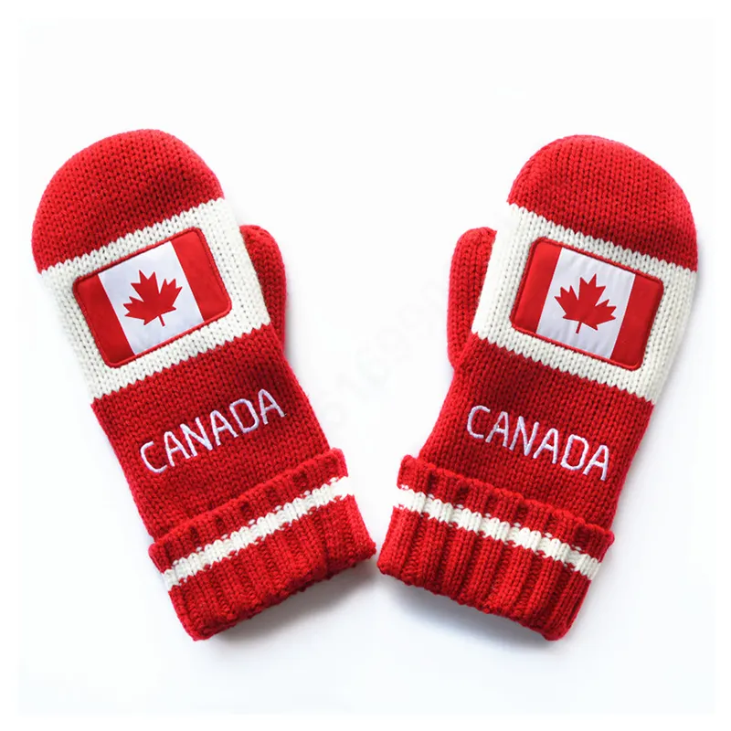 Custom Winter Thick Acrylic Knitted Gloves Mittens Custom Embroidered Logo Mittens