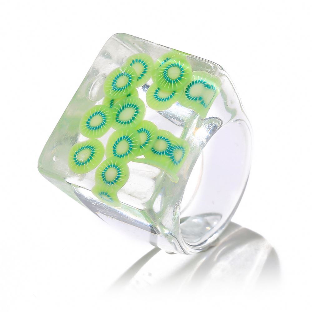 Korean Style Cute Resin Colorful Kiwi Fruit Finger Ring Transparent Resin Strawberry Ring