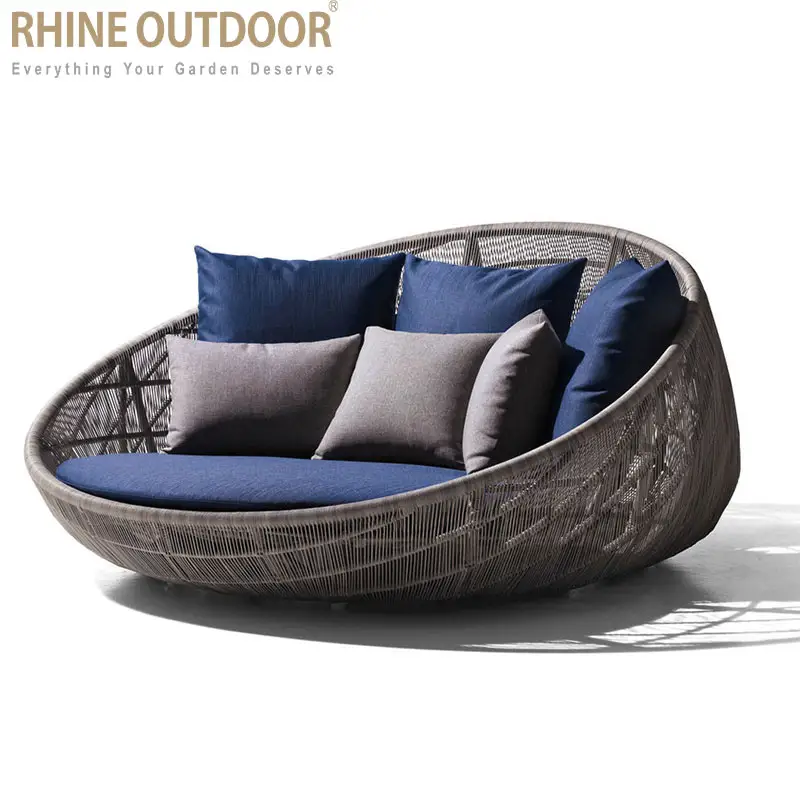 High quality garden furniture round bed lounge sofa hotel beds outdoor daybeds rattan bed