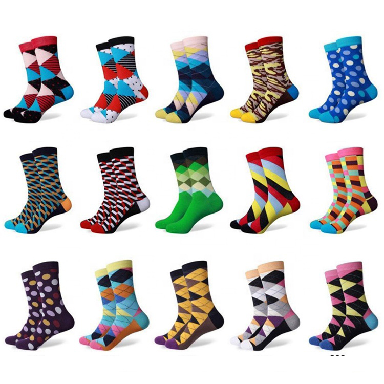 44 Colors Striped Plaid Diamond Cotton Funny Mens Custom Socks