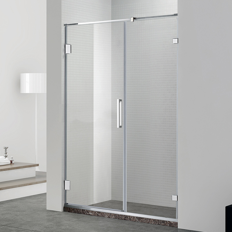 Modern Simple 54" Width Stainless Steel Swing Frameless Hinges Shower Door Bathroom Glass Shower Doors