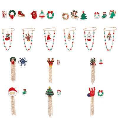 2021 Cartoon Fashion Product Christmas Brooch Accessories Retro Metal Tassel Dripping Oil Christmas Wreath Old Man Brooch Pin