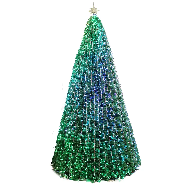 Factory Direct 4M 6M 8M 10M 15M Pre-Lit Colorful Lighting PVC Giant Artificial Christmas Tree Outdoor