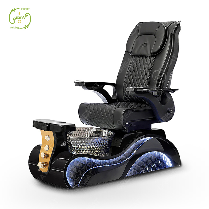 Nail Salon Furniture Equipment Black Golden Electric Reclining Massage Manicure Foot Spa Luxury Pedicure Chairs With Led Lights