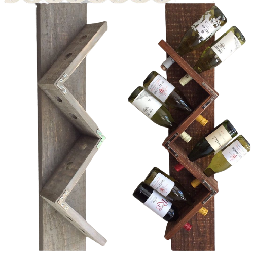 Z Geometric Rustic Wood Wall Mounted Wine Bottle Display Zig Zag Wine Rack