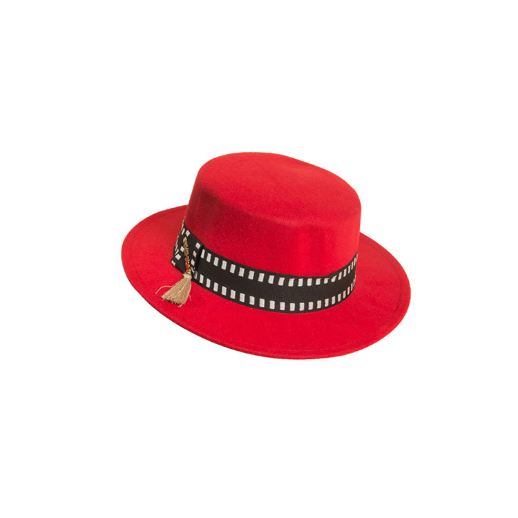 Vintage Solid Color Wide Brim Flag Top Felt Jazz Boater Hat Fedora Hat For Women