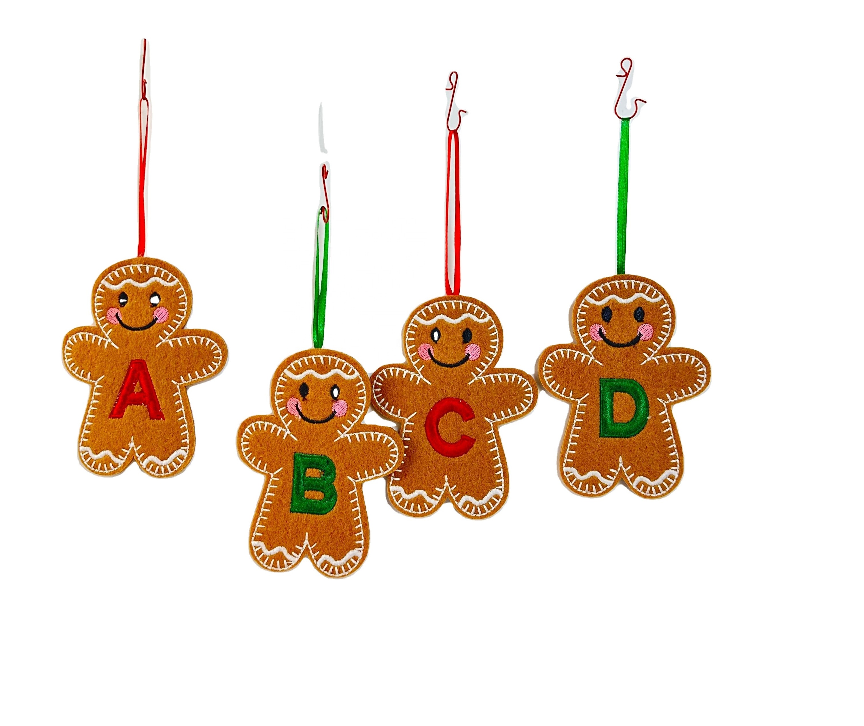 New DIY Christmas Decorations 26 Letters Embroidered Gingerbread Man Tree Ornaments Wholesale