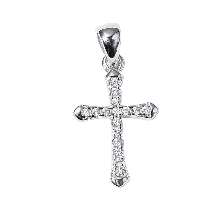 Wholesale Cross Cubic Zirconia Pendant White Gold Plated 925 Sterling Silver Cross CZ Pendant Prong Setting