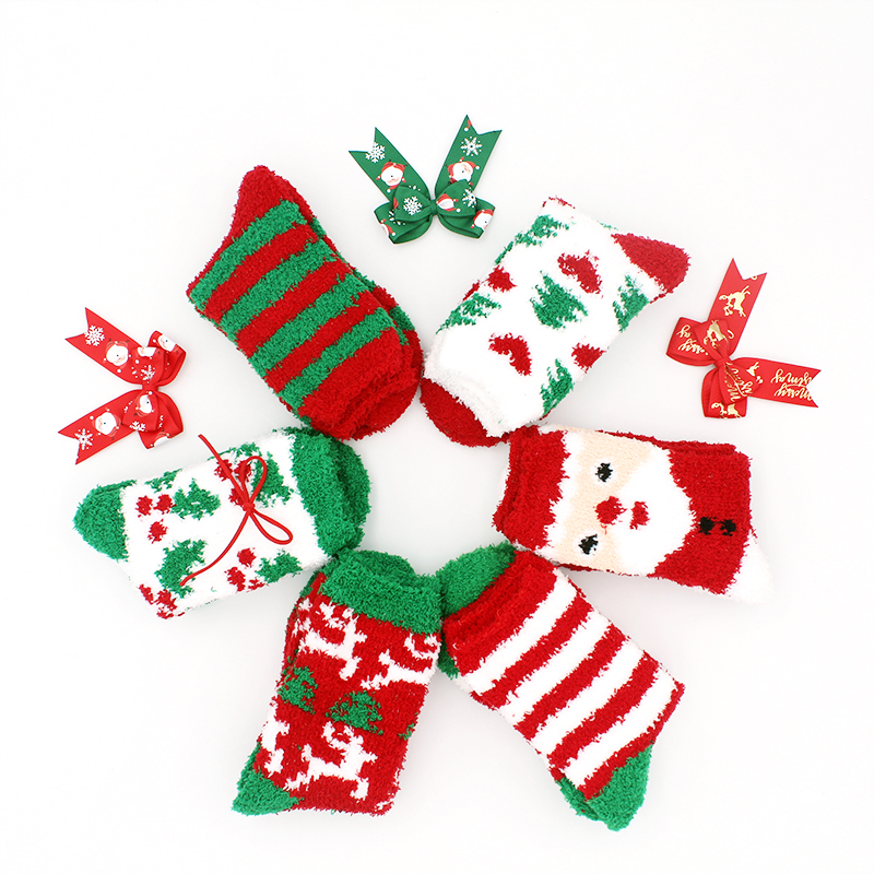 New design Custom Printing Christmas Socks Set Crew Cotton Fuzzy Christmas Socks Women