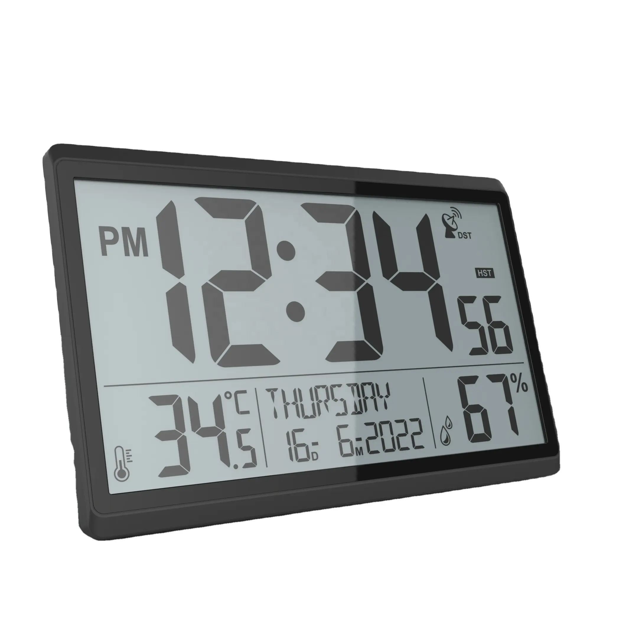 Jumbo LCD display Atomic Wall Clock Digital Calendar Alarm Day RCC WWVB Clock with Table Stand