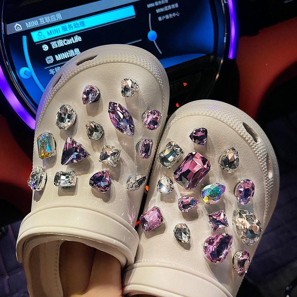 Wholesale Chunky Sandals Rhinestone light purple hole shoes Women's New DIY Antiskid Clogs Shoes