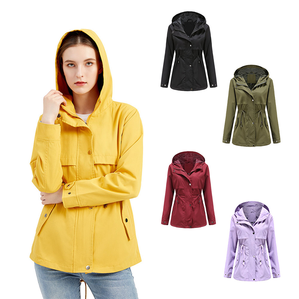 Hot Selling Mid-Length Hooded Draw Back Waist And Outdoor Raincoat Thin Coats Girls Warm Thin Jacket Coat