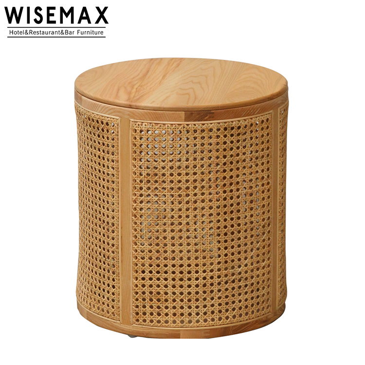 WISEMAX FURNITURE Minimalist Nordic Style Solid Wood Living Room Tea Table Japanse Rattan Corner Table