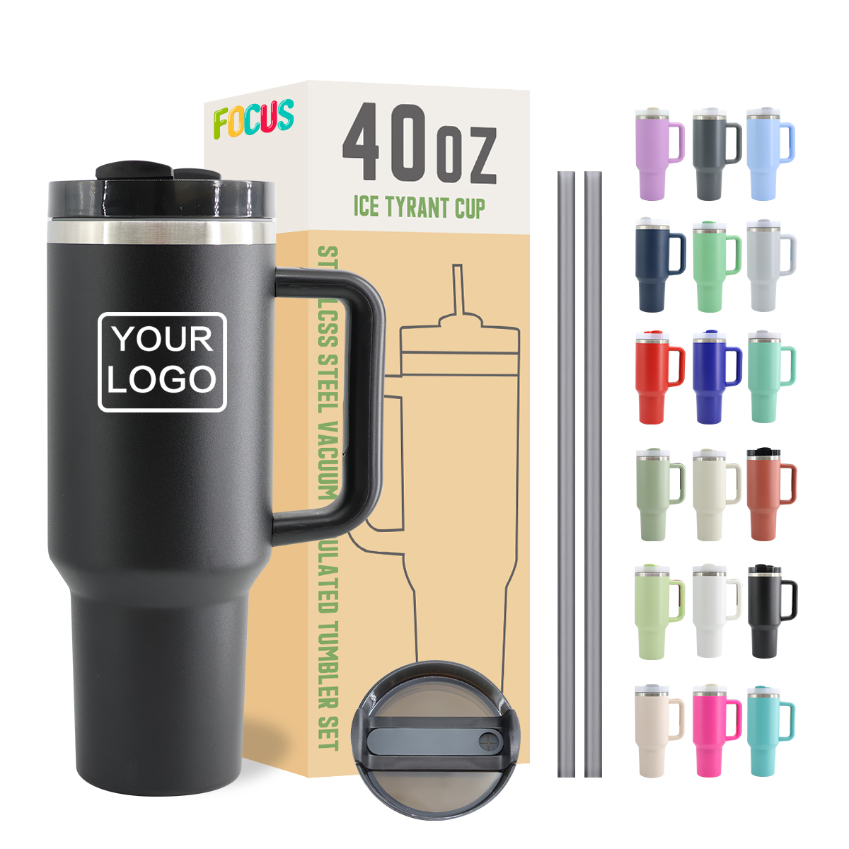 Custom Logo Black 20 oz 40 oz Stainless Steel Vacuum Insulated Metal Cup Travel Mugs Teal Coffee Mug 40oz Tumbler With Handle