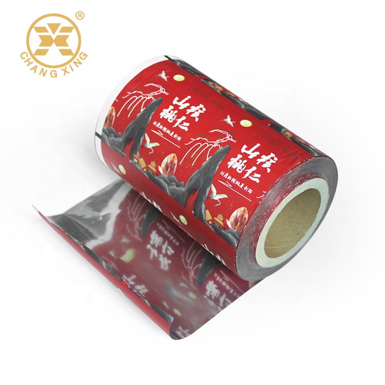 Matte Red Custom Printed Food Packaging Aluminum Foil Metalized Automatic Flowpack Film Roll For Puff Snack Nuts Chips