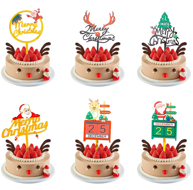 Christmas tree Snowflake snowman Cane Candy Santa Claus sledge Cake Toppers Cupcake Toppers for Merry Christmas Party Supplies