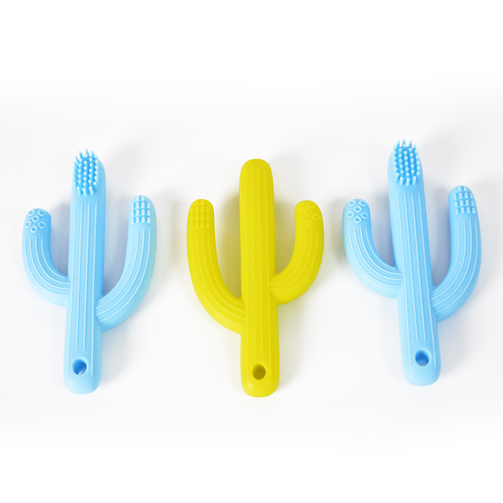 100% Food Grade BPA Free Cactus Shape Baby Chewable Teething Toys Toddle Teether Colorful Soft Silicone Teether