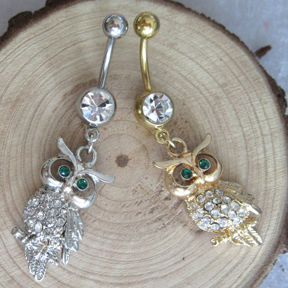 BBR-129 Custom 316L Surgical Steel Belly Button Rings Zircon Owl Navel Belly Rings Body Piercing