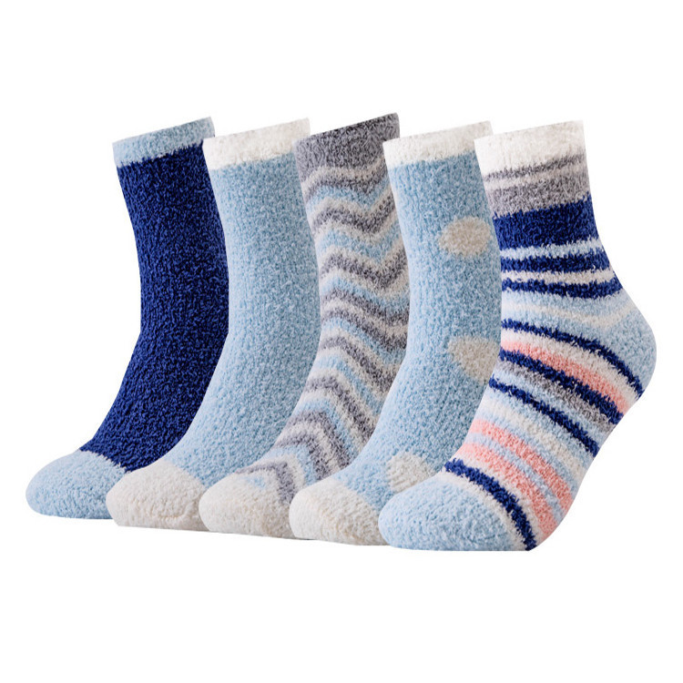 Winter Thick Warm Thermal Coral Velvet Fleece Fluffy Fuzzy Cozy Socks Striped Dots Women Sleep Socks