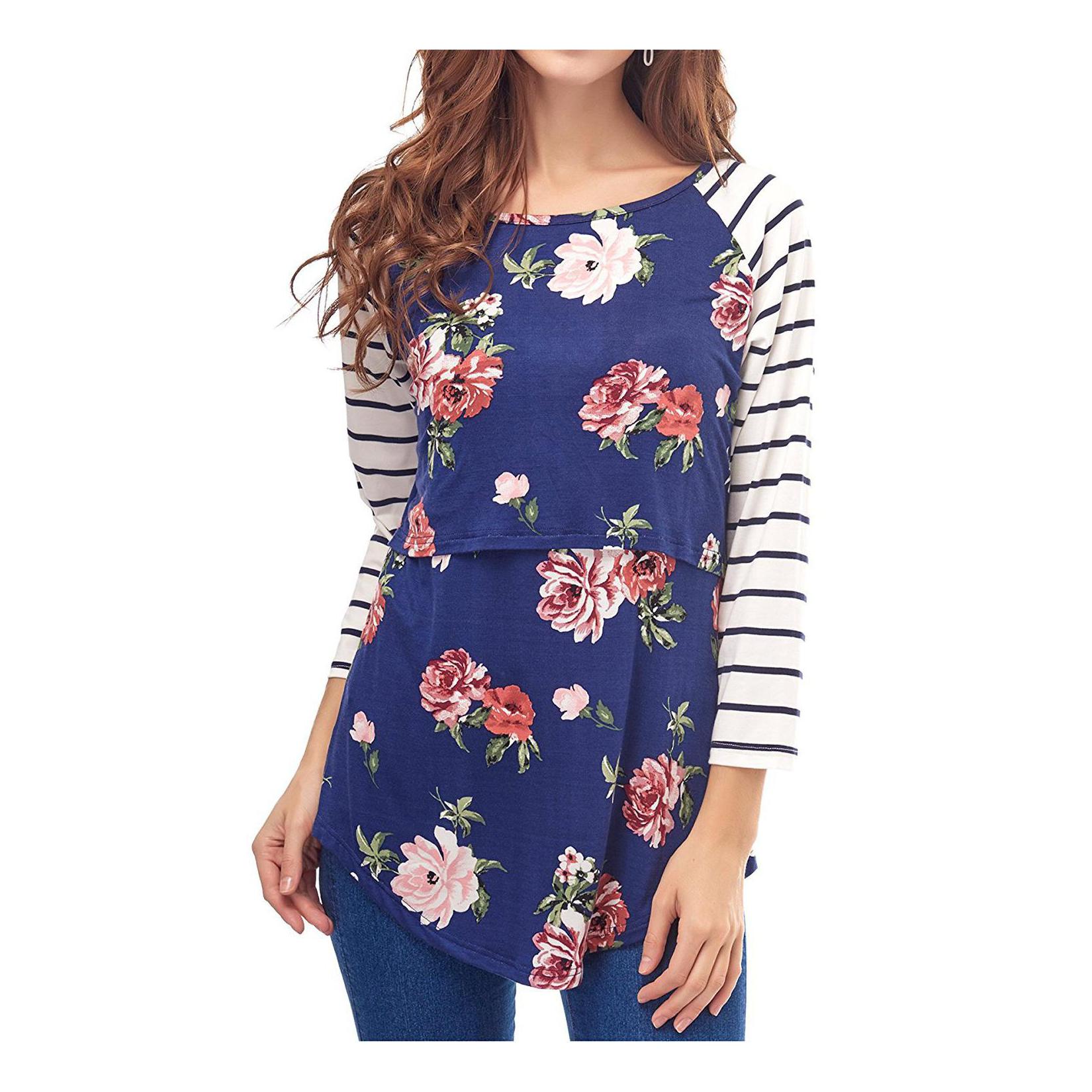 Wholesale Nursing Top Fashionable Nursing Tops 3/4 Sleeve Women's Breastfeeding Shirt